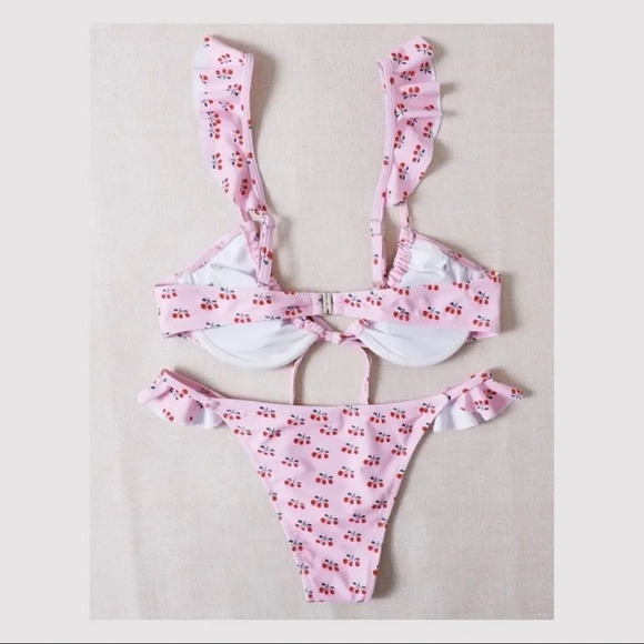 NEW! “Cherry Berry” Ruffle Tie Front Bikini Top 🍒 - Picture 11 of 14